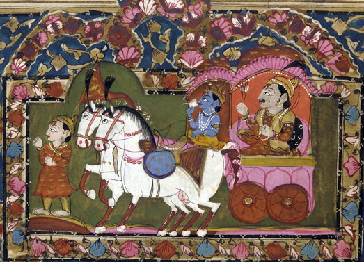 Krishna and Arjuna on
         the 
        chariot, Indian painting, 18th–19th century