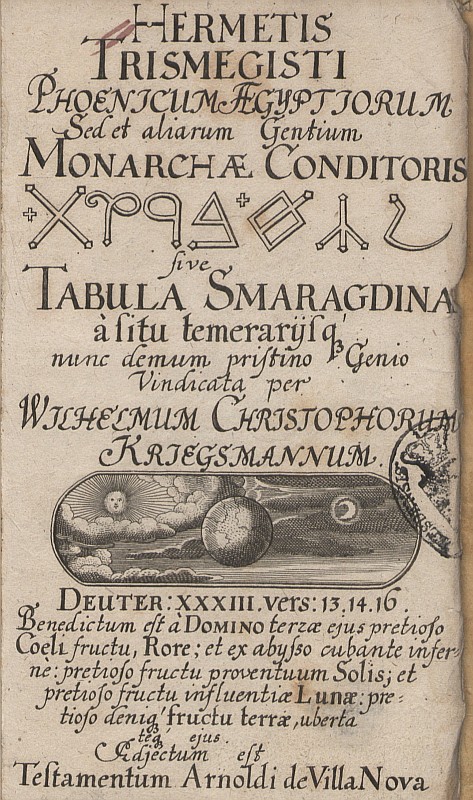 Engraving of the 
        Emerald 
        Tablet, Tabula Smaragdina