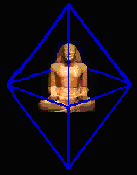 Figure seated inside two interlocking pyramids