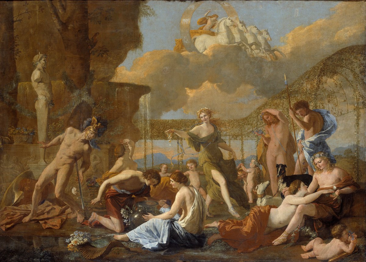 Nicolas Poussin, The Empire of Flora (c. 1631) — mythological figures transformed into flowers in Flora's garden