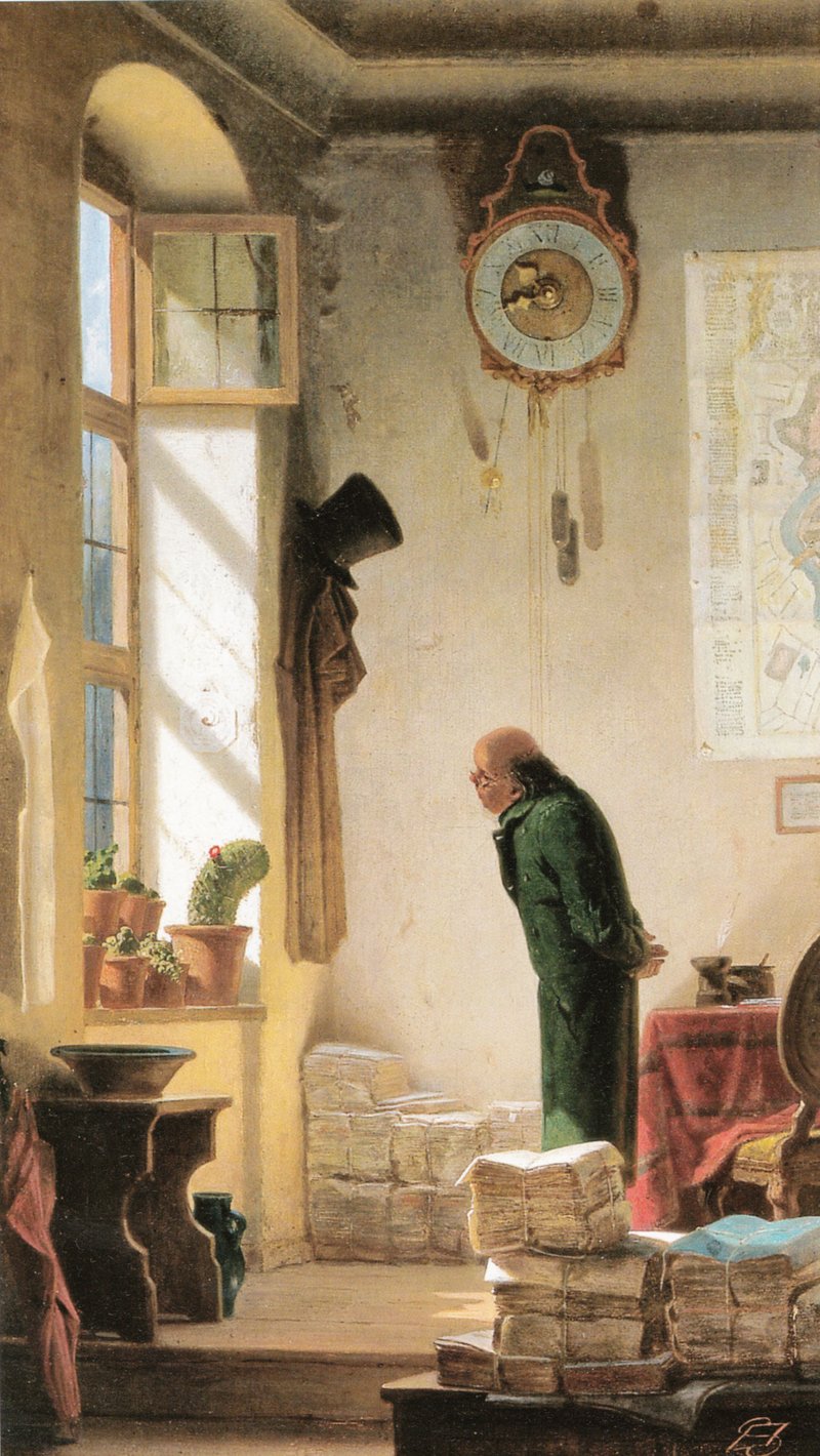 Carl Spitzweg, The Cactus Lover (c. 1856) — a scholar tenderly studying his plants